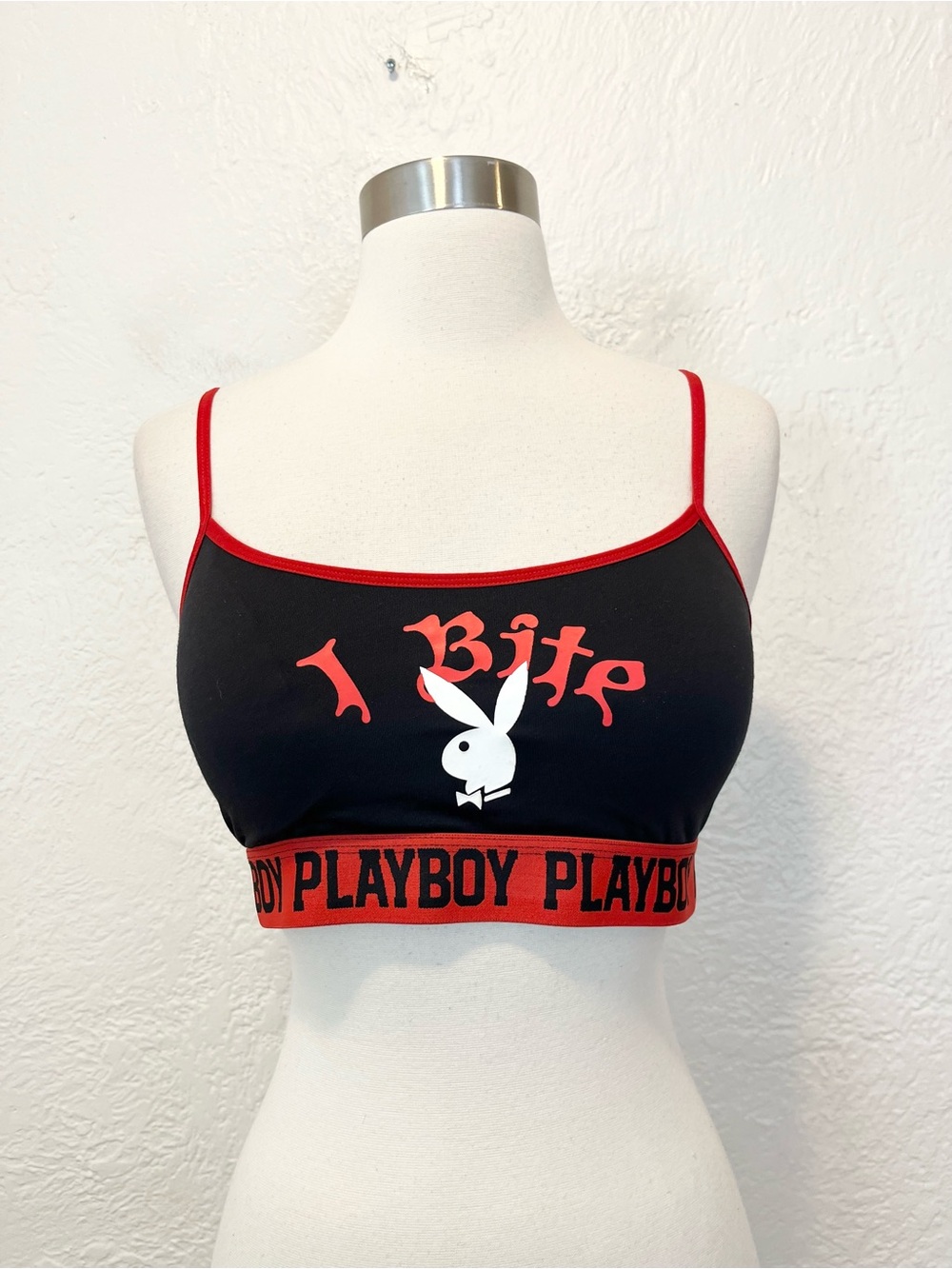 Playboy Sports Bra Black Red I Bite Goth Vampire Medium M